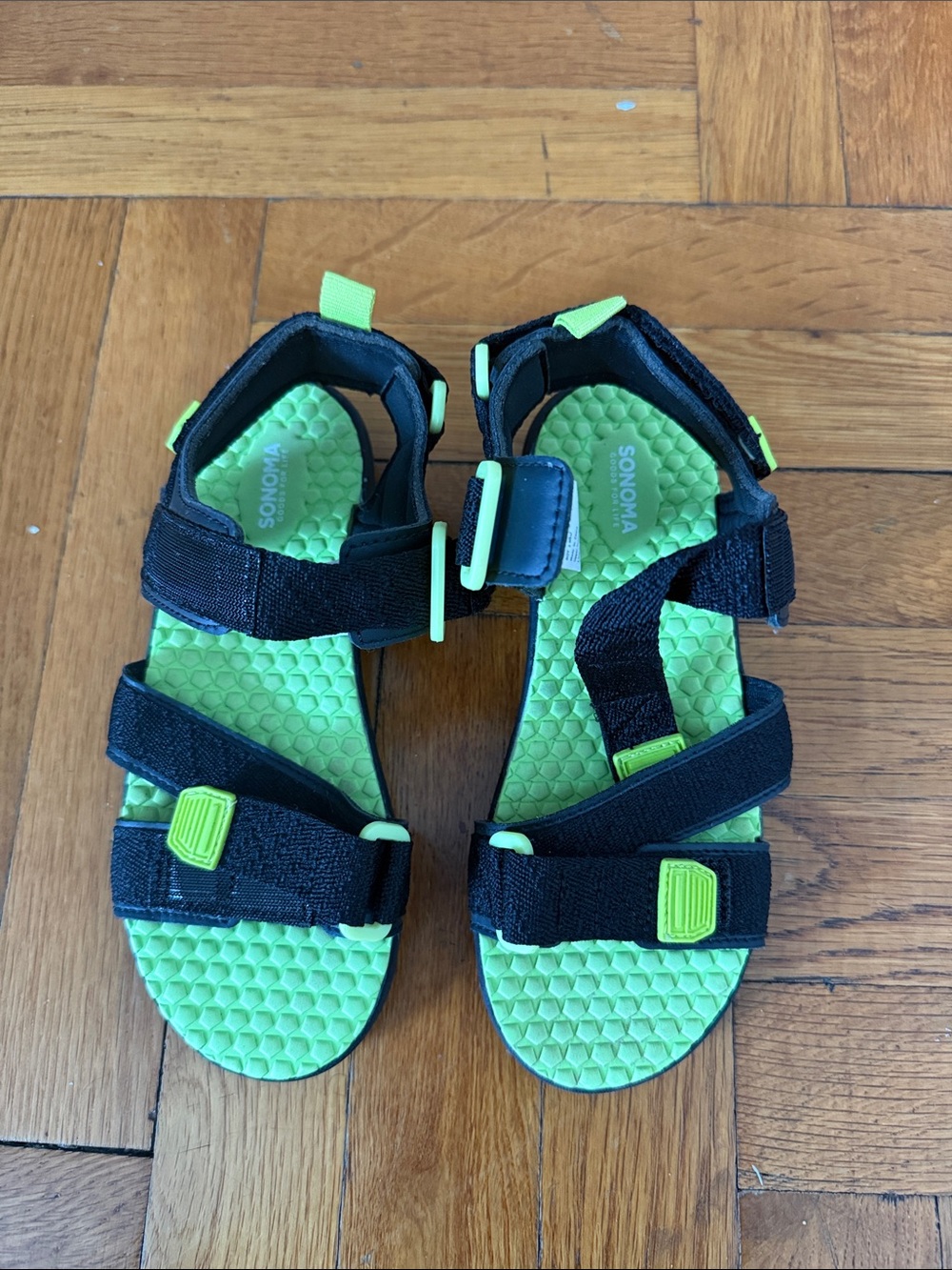 Sonoma Black and Neon Green Kids' Sport Sandals